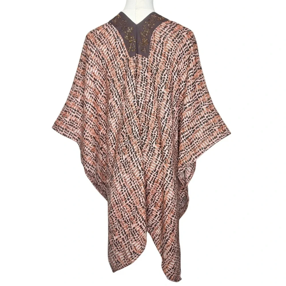 Soft Surroundings Korra Tweed Wrap‎ Beaded Embroidery Boho Earth Tones NWT